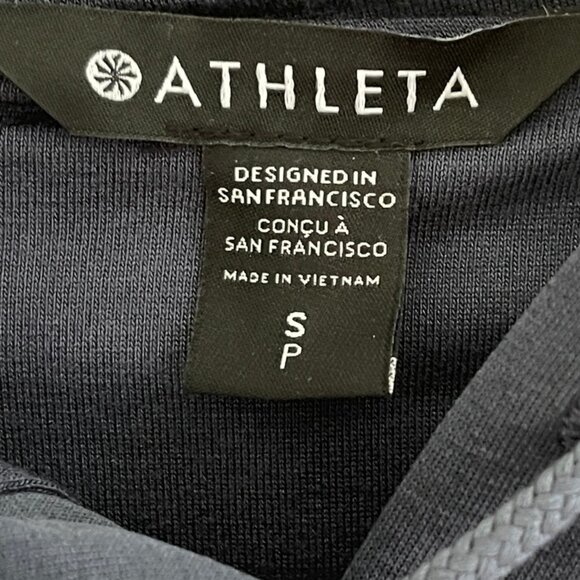 ATHLETA Dark Blue "SeaSoft" Silky Hooded Sweatshirt: New w/o Tags! SMALL PETITE - Picture 3 of 6